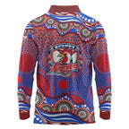 Sydney Roosters Long Sleeve Polo Shirt Aboriginal Dot Pattern - Rugby Mascot Heritage Pride