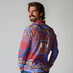 Sydney Roosters Long Sleeve Polo Shirt Aboriginal Dot Pattern - Rugby Mascot Heritage Pride