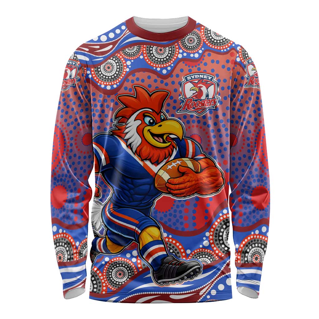 Sydney Roosters Long Sleeve Shirt Aboriginal Dot Pattern - Rugby Mascot Heritage Pride