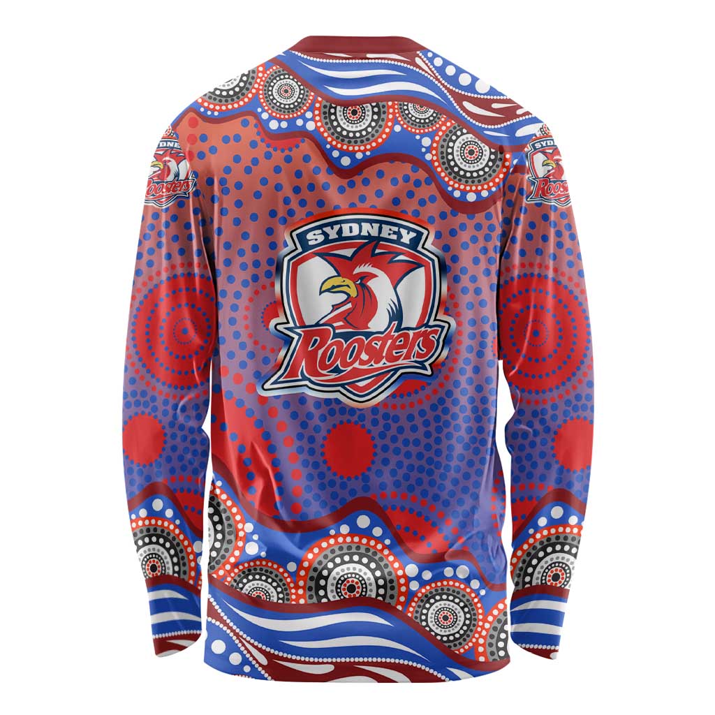 Sydney Roosters Long Sleeve Shirt Aboriginal Dot Pattern - Rugby Mascot Heritage Pride