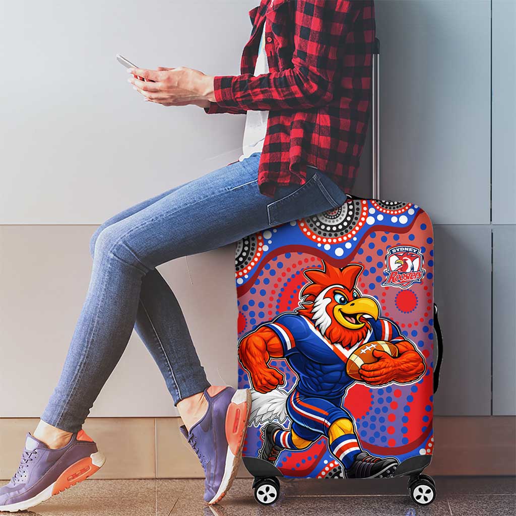 Sydney Roosters Luggage Cover Aboriginal Dot Pattern - Rugby Mascot Heritage Pride