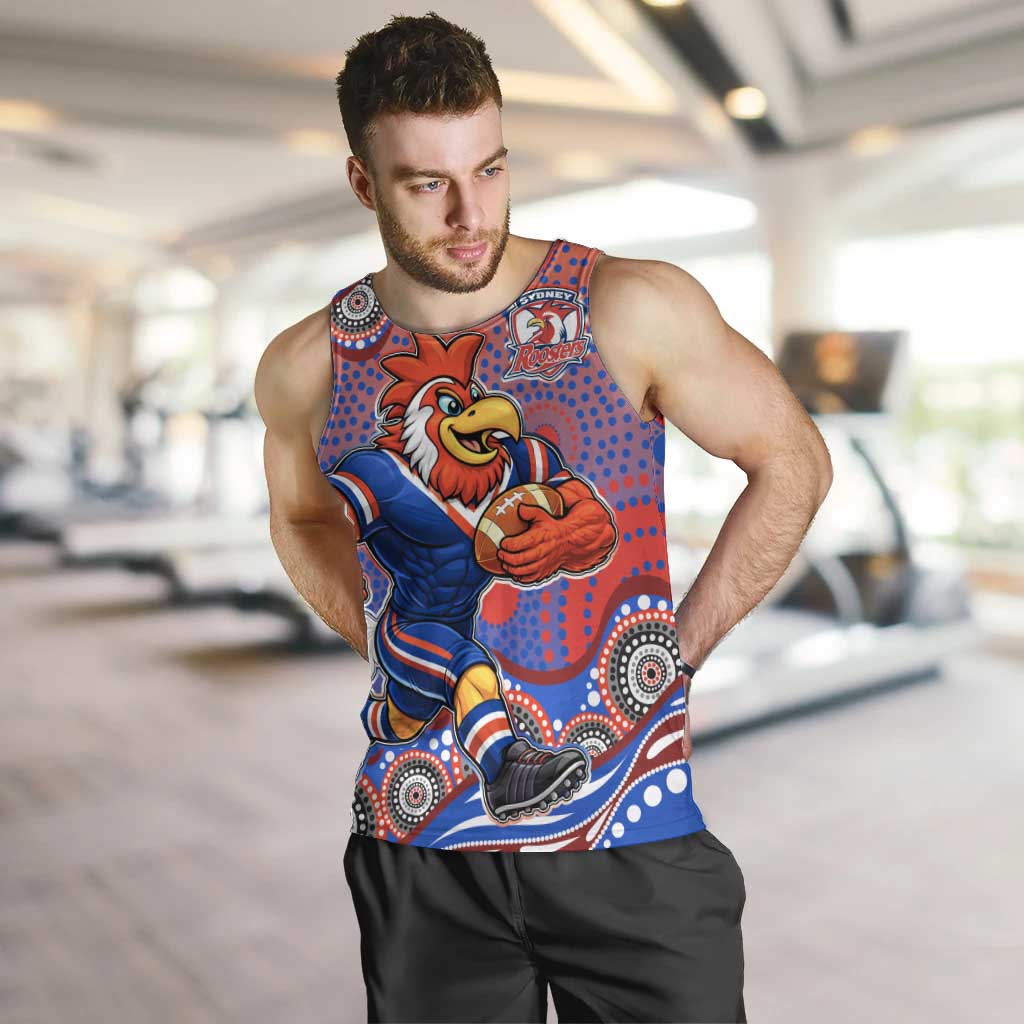 Sydney Roosters Men Tank Top Aboriginal Dot Pattern - Rugby Mascot Heritage Pride