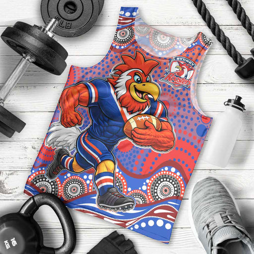 Sydney Roosters Men Tank Top Aboriginal Dot Pattern - Rugby Mascot Heritage Pride