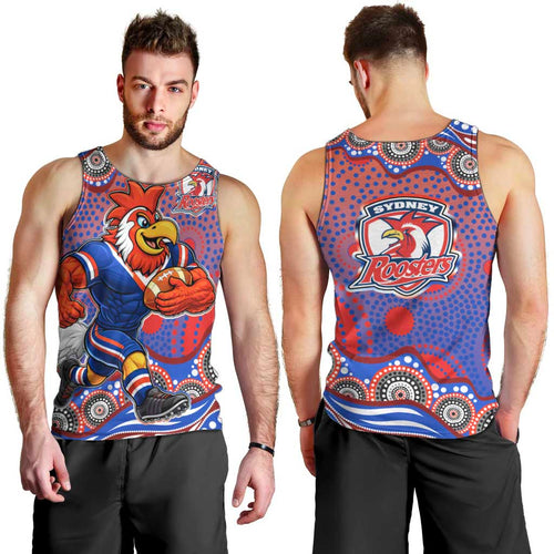 Sydney Roosters Men Tank Top Aboriginal Dot Pattern - Rugby Mascot Heritage Pride