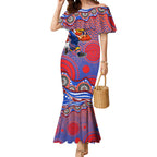 Sydney Roosters Mermaid Dress Aboriginal Dot Pattern - Rugby Mascot Heritage Pride