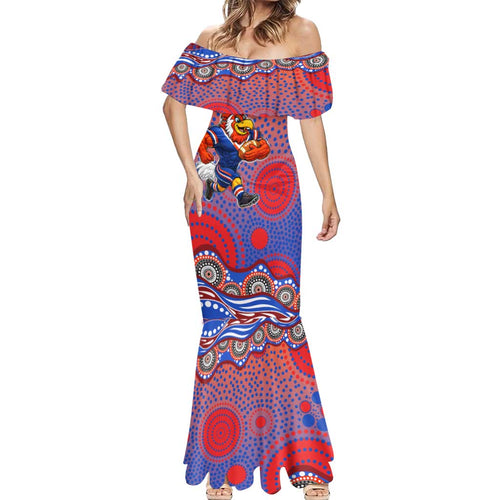 Sydney Roosters Mermaid Dress Aboriginal Dot Pattern - Rugby Mascot Heritage Pride