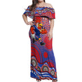 Sydney Roosters Off Shoulder Maxi Dress Aboriginal Dot Pattern - Rugby Mascot Heritage Pride