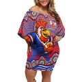 Sydney Roosters Off Shoulder Short Dress Aboriginal Dot Pattern - Rugby Mascot Heritage Pride