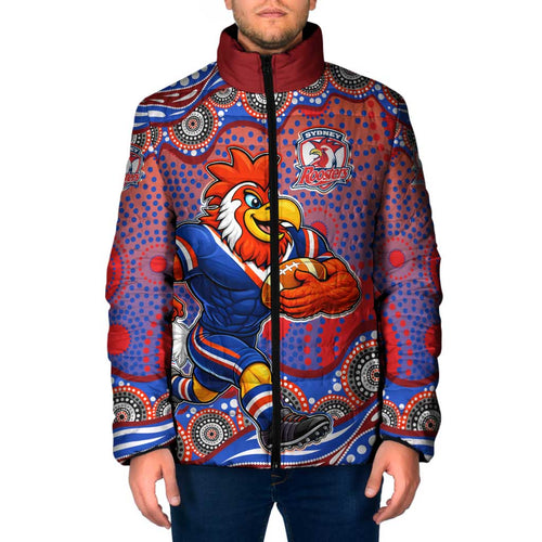 Sydney Roosters Padded Jacket Aboriginal Dot Pattern - Rugby Mascot Heritage Pride