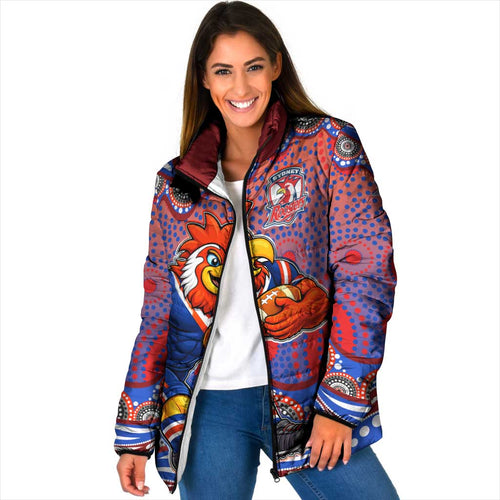 Sydney Roosters Padded Jacket Aboriginal Dot Pattern - Rugby Mascot Heritage Pride