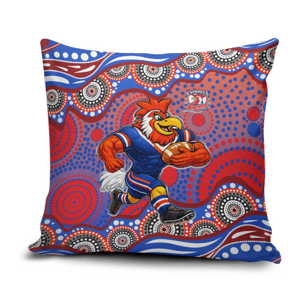 Sydney Roosters Pillow Cover Aboriginal Dot Pattern - Rugby Mascot Heritage Pride