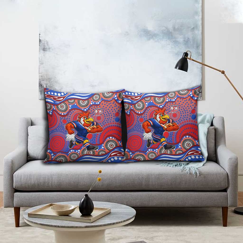 Sydney Roosters Pillow Cover Aboriginal Dot Pattern - Rugby Mascot Heritage Pride