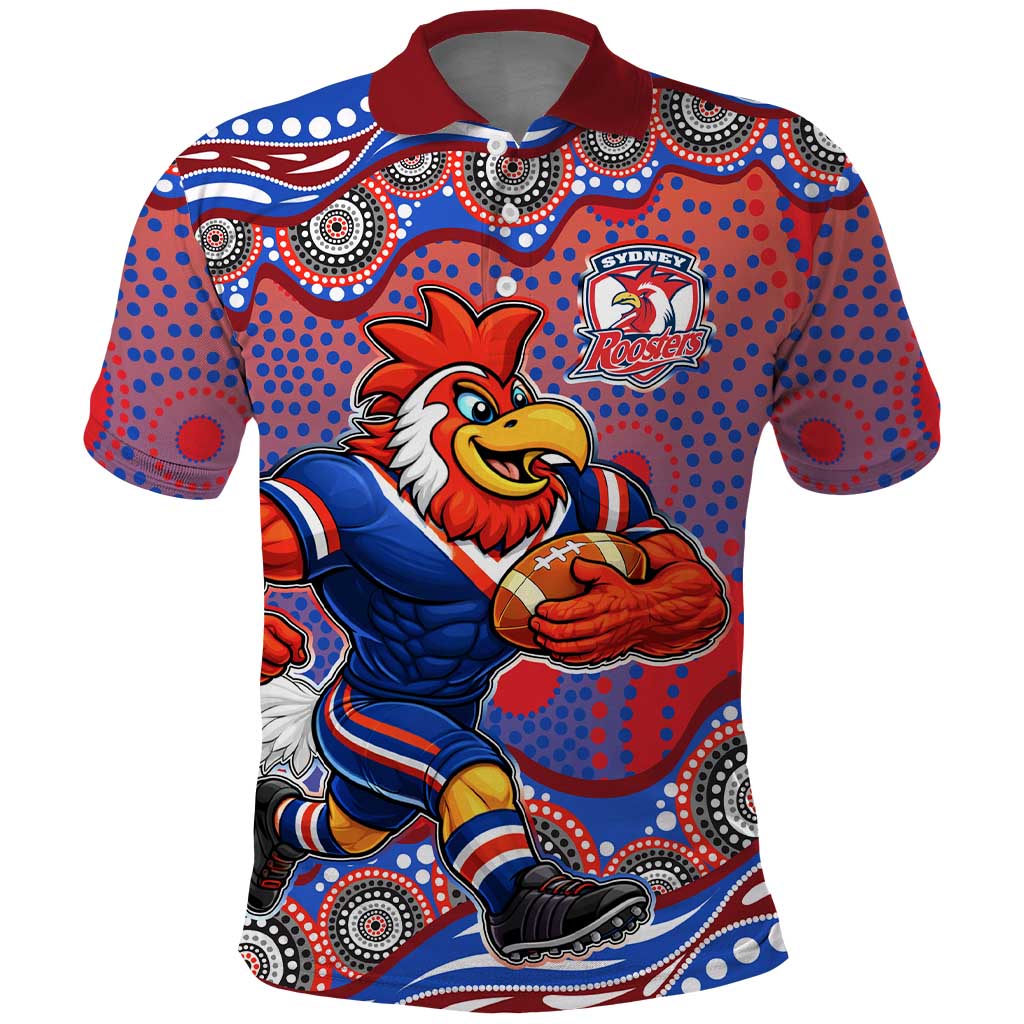 Sydney Roosters Polo Shirt Aboriginal Dot Pattern - Rugby Mascot Heritage Pride