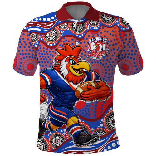 Sydney Roosters Polo Shirt Aboriginal Dot Pattern - Rugby Mascot Heritage Pride