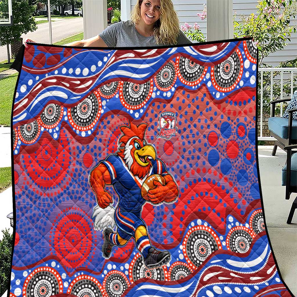 Sydney Roosters Quilt Aboriginal Dot Pattern - Rugby Mascot Heritage Pride