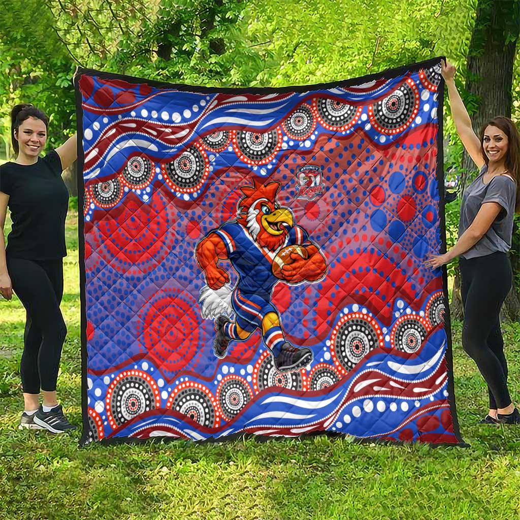 Sydney Roosters Quilt Aboriginal Dot Pattern - Rugby Mascot Heritage Pride
