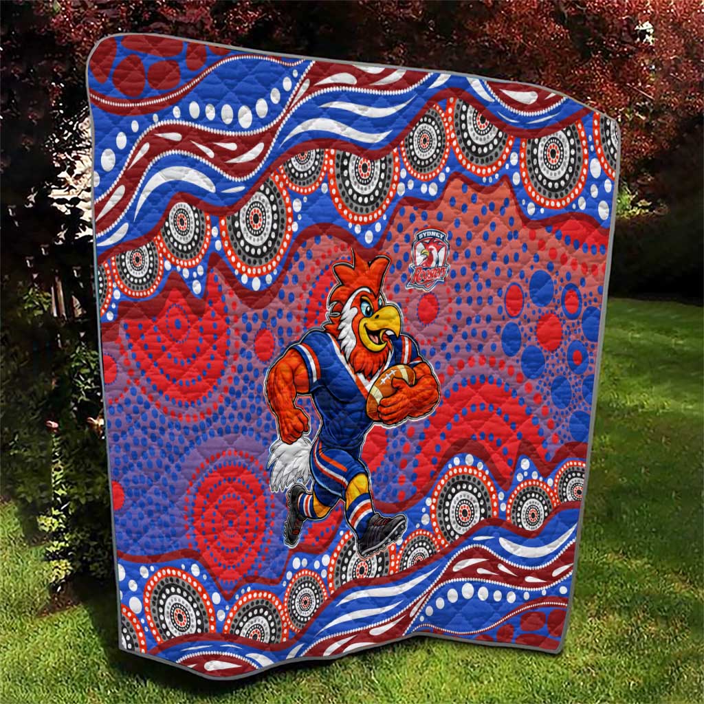 Sydney Roosters Quilt Aboriginal Dot Pattern - Rugby Mascot Heritage Pride