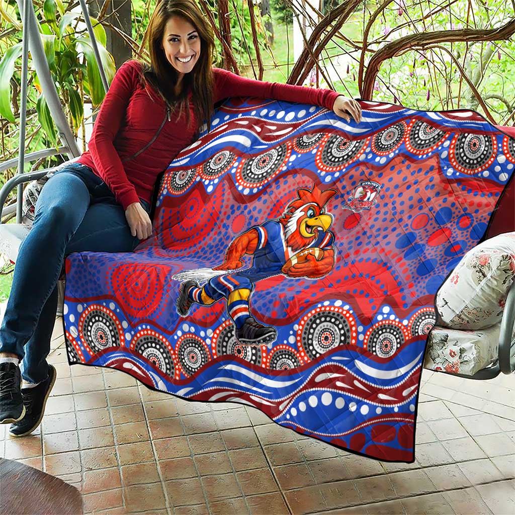 Sydney Roosters Quilt Aboriginal Dot Pattern - Rugby Mascot Heritage Pride