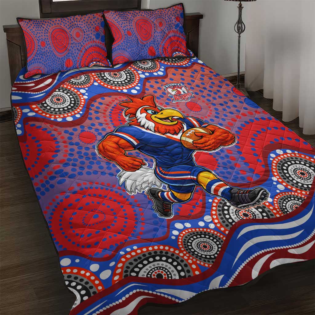 Sydney Roosters Quilt Bed Set Aboriginal Dot Pattern - Rugby Mascot Heritage Pride