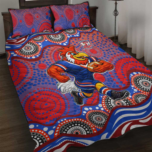 Sydney Roosters Quilt Bed Set Aboriginal Dot Pattern - Rugby Mascot Heritage Pride