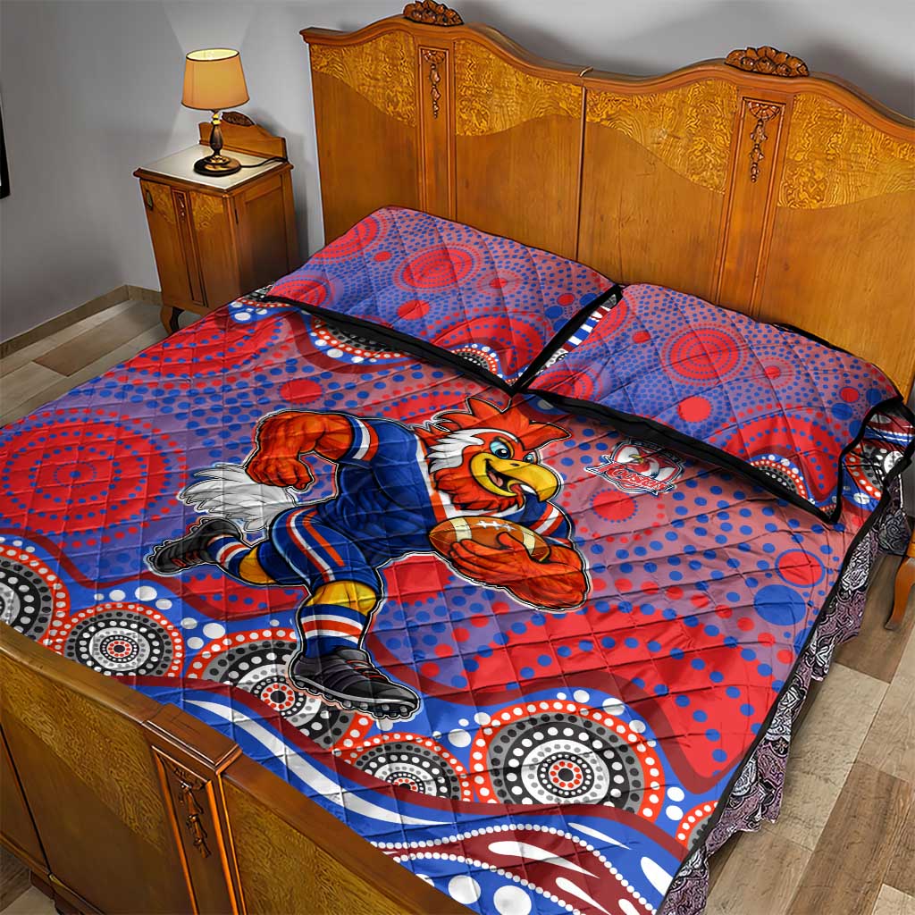 Sydney Roosters Quilt Bed Set Aboriginal Dot Pattern - Rugby Mascot Heritage Pride
