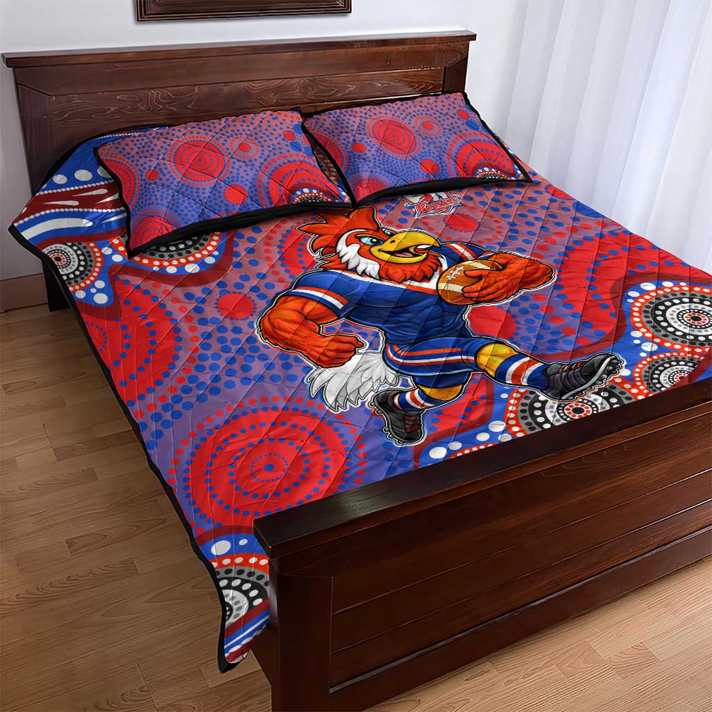 Sydney Roosters Quilt Bed Set Aboriginal Dot Pattern - Rugby Mascot Heritage Pride