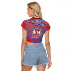 Sydney Roosters Raglan Cropped T Shirt Aboriginal Dot Pattern - Rugby Mascot Heritage Pride