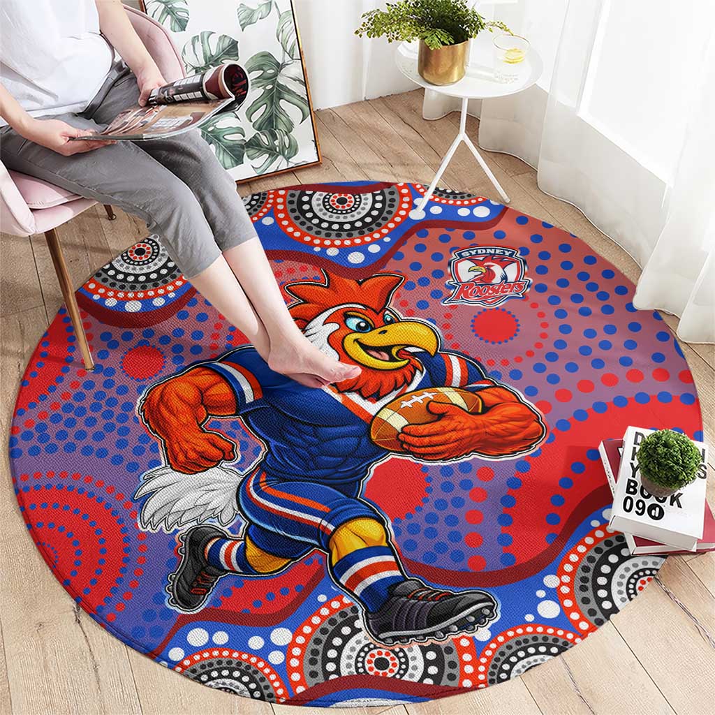 Sydney Roosters Round Carpet Aboriginal Dot Pattern - Rugby Mascot Heritage Pride