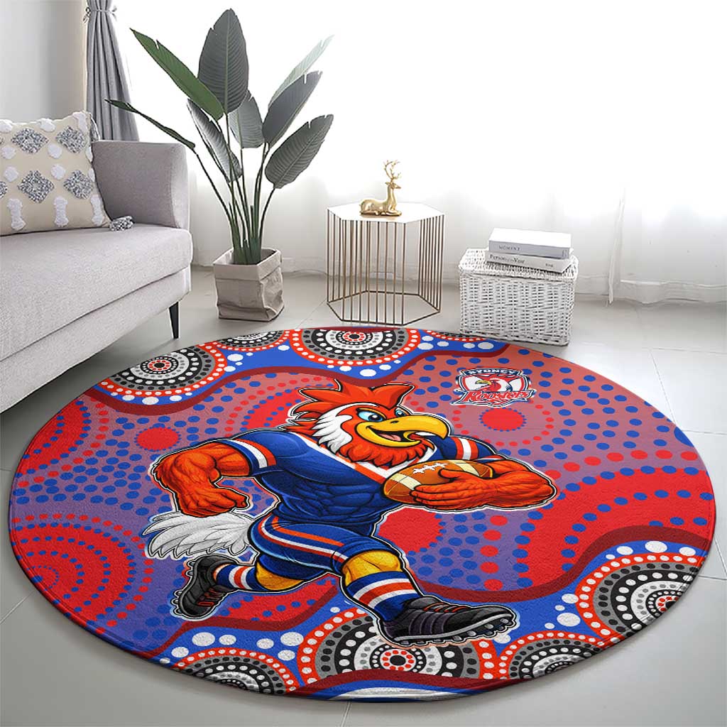 Sydney Roosters Round Carpet Aboriginal Dot Pattern - Rugby Mascot Heritage Pride