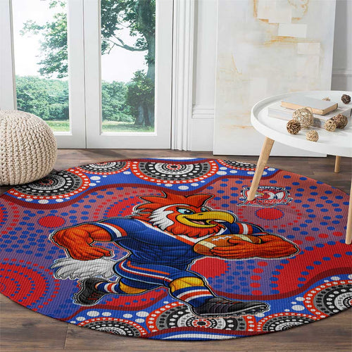 Sydney Roosters Round Carpet Aboriginal Dot Pattern - Rugby Mascot Heritage Pride