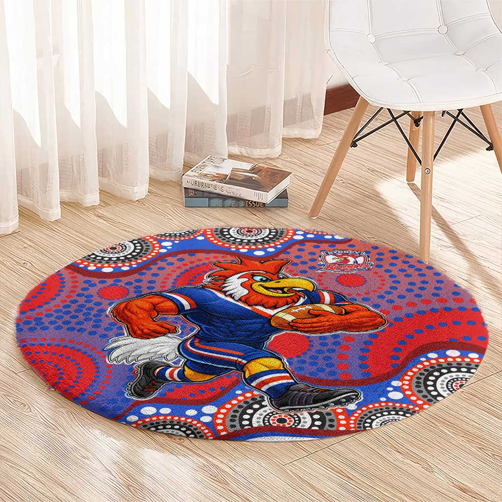 Sydney Roosters Round Carpet Aboriginal Dot Pattern - Rugby Mascot Heritage Pride