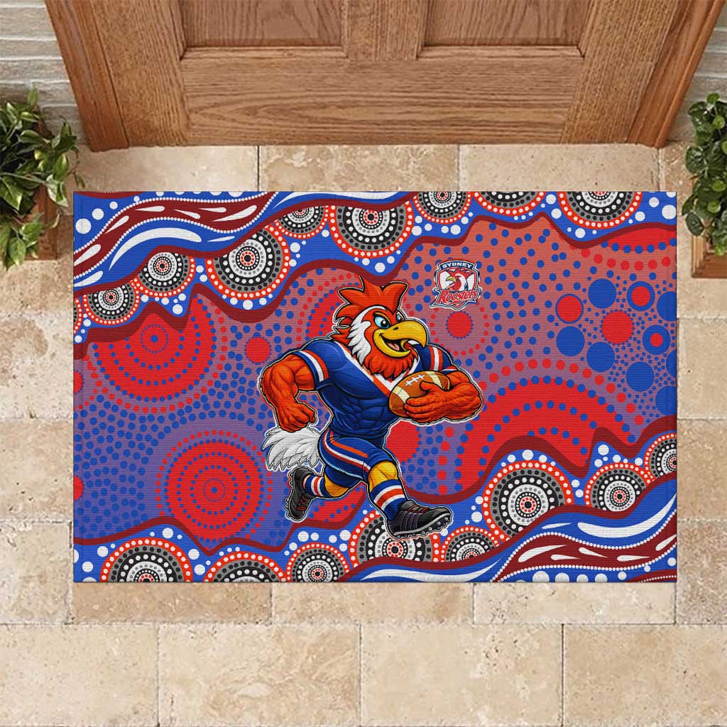 Sydney Roosters Rubber Doormat Aboriginal Dot Pattern - Rugby Mascot Heritage Pride