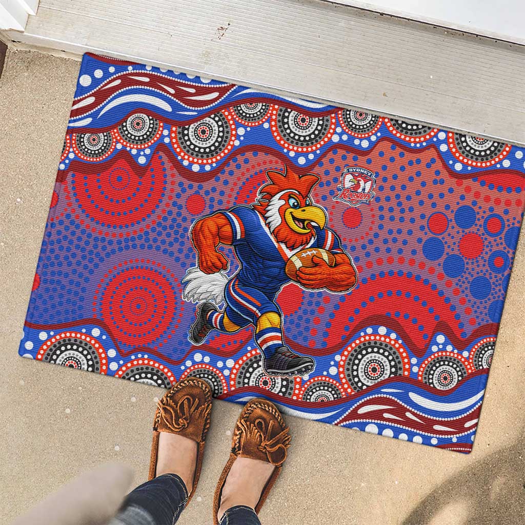 Sydney Roosters Rubber Doormat Aboriginal Dot Pattern - Rugby Mascot Heritage Pride