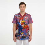 Sydney Roosters Scrub Top Aboriginal Dot Pattern - Rugby Mascot Heritage Pride