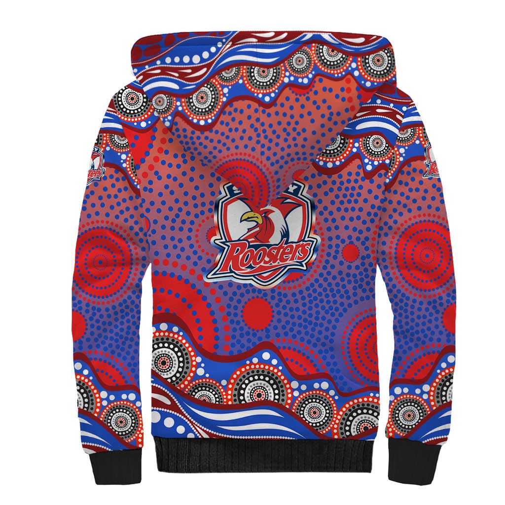 Sydney Roosters Sherpa Hoodie Aboriginal Dot Pattern - Rugby Mascot Heritage Pride