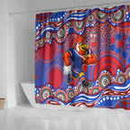 Sydney Roosters Shower Curtain Aboriginal Dot Pattern - Rugby Mascot Heritage Pride