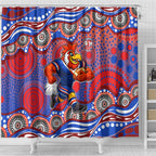 Sydney Roosters Shower Curtain Aboriginal Dot Pattern - Rugby Mascot Heritage Pride