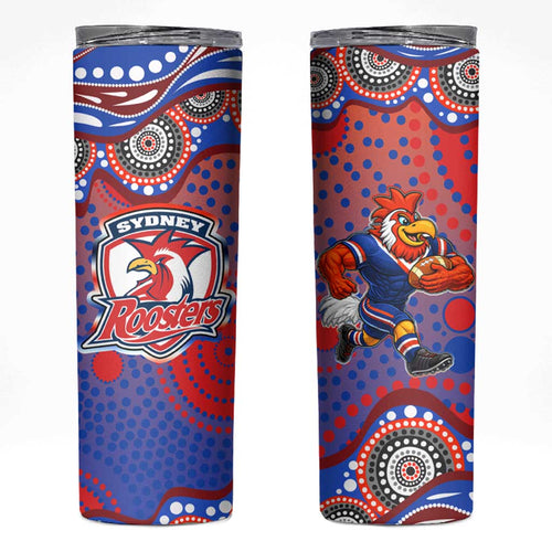 Sydney Roosters Skinny Tumbler Aboriginal Dot Pattern - Rugby Mascot Heritage Pride