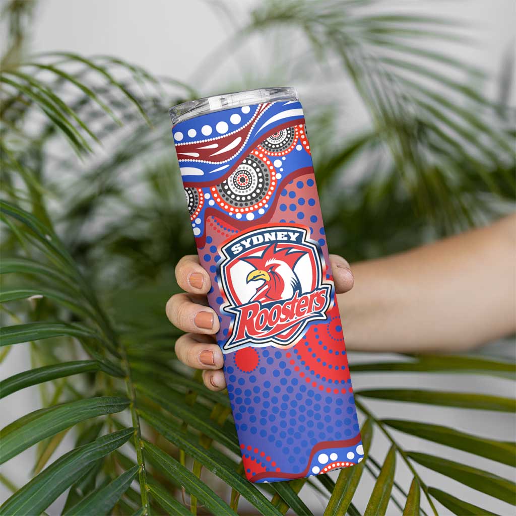 Sydney Roosters Skinny Tumbler Aboriginal Dot Pattern - Rugby Mascot Heritage Pride