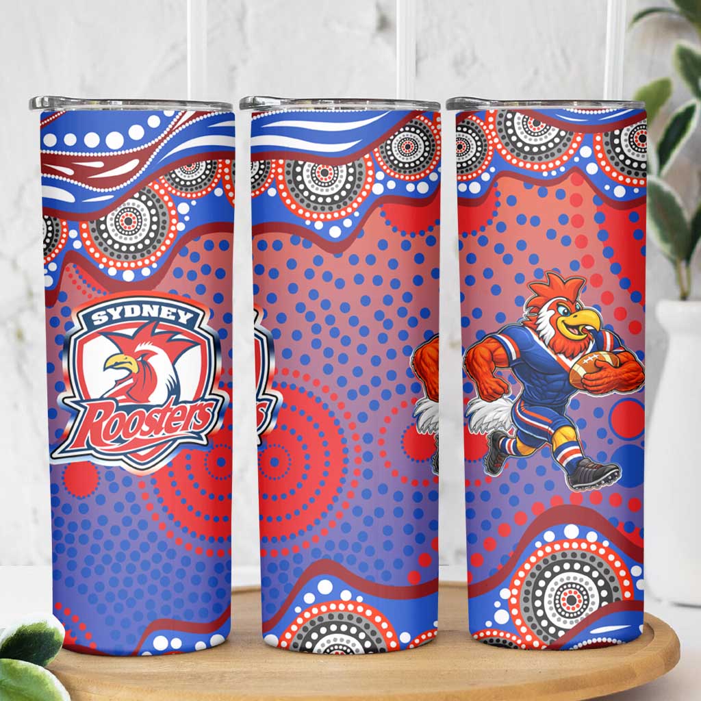 Sydney Roosters Skinny Tumbler Aboriginal Dot Pattern - Rugby Mascot Heritage Pride
