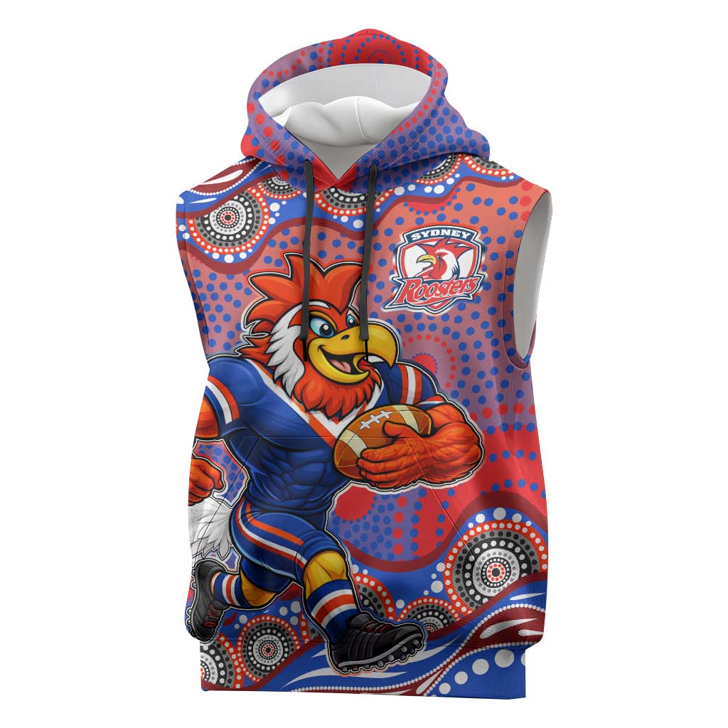 Sydney Roosters Sleeveless Hoodie Aboriginal Dot Pattern - Rugby Mascot Heritage Pride