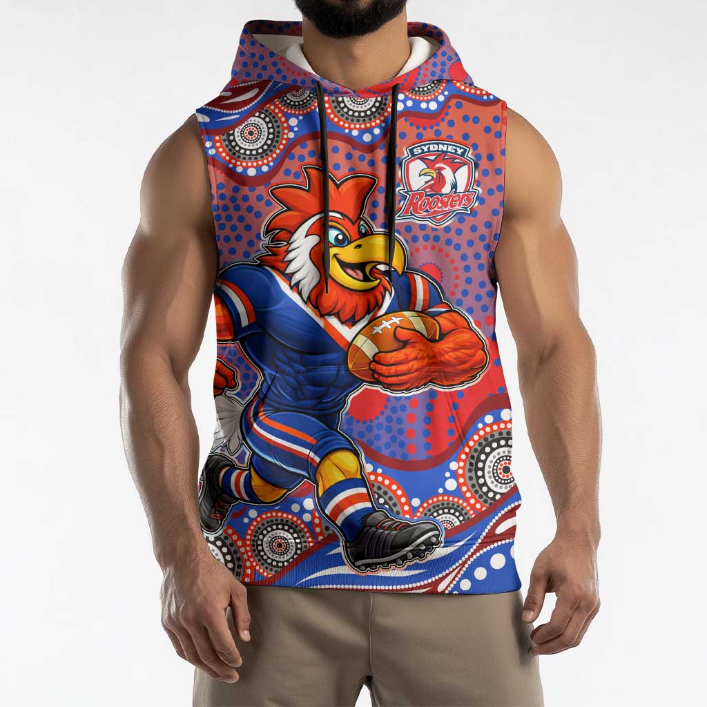 Sydney Roosters Sleeveless Hoodie Aboriginal Dot Pattern - Rugby Mascot Heritage Pride