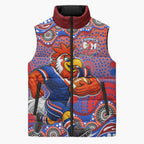 Sydney Roosters Sleeveless Puffer Jacket Aboriginal Dot Pattern - Rugby Mascot Heritage Pride