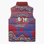 Sydney Roosters Sleeveless Puffer Jacket Aboriginal Dot Pattern - Rugby Mascot Heritage Pride