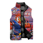 Sydney Roosters Sleeveless Puffer Jacket Aboriginal Dot Pattern - Rugby Mascot Heritage Pride