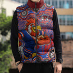 Sydney Roosters Sleeveless Puffer Jacket Aboriginal Dot Pattern - Rugby Mascot Heritage Pride