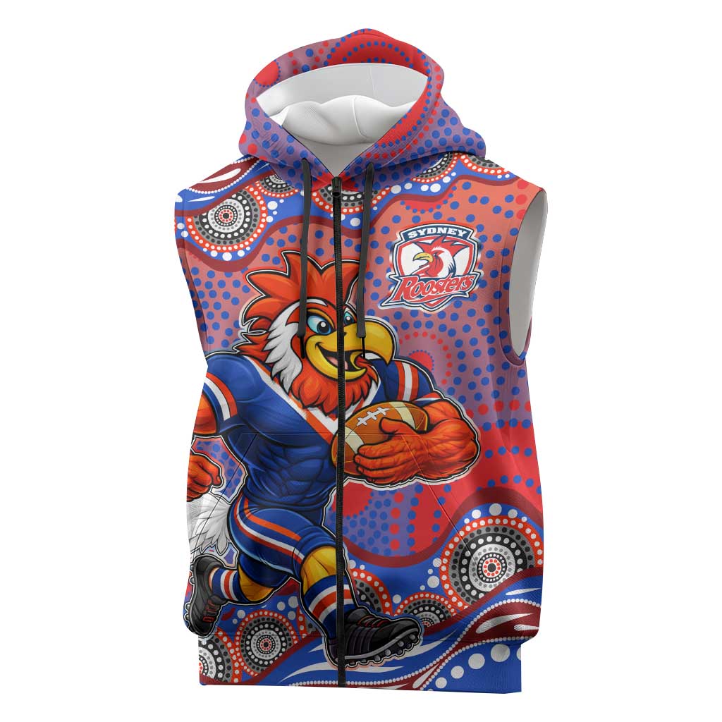 Sydney Roosters Sleeveless Zip Hoodie Aboriginal Dot Pattern - Rugby Mascot Heritage Pride