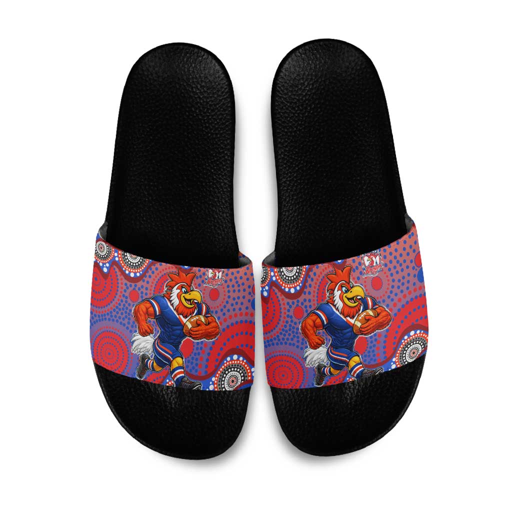 Sydney Roosters Slide Sandals Aboriginal Dot Pattern - Rugby Mascot Heritage Pride