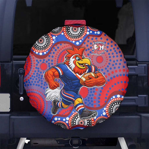 Sydney Roosters Spare Tire Cover Aboriginal Dot Pattern - Rugby Mascot Heritage Pride