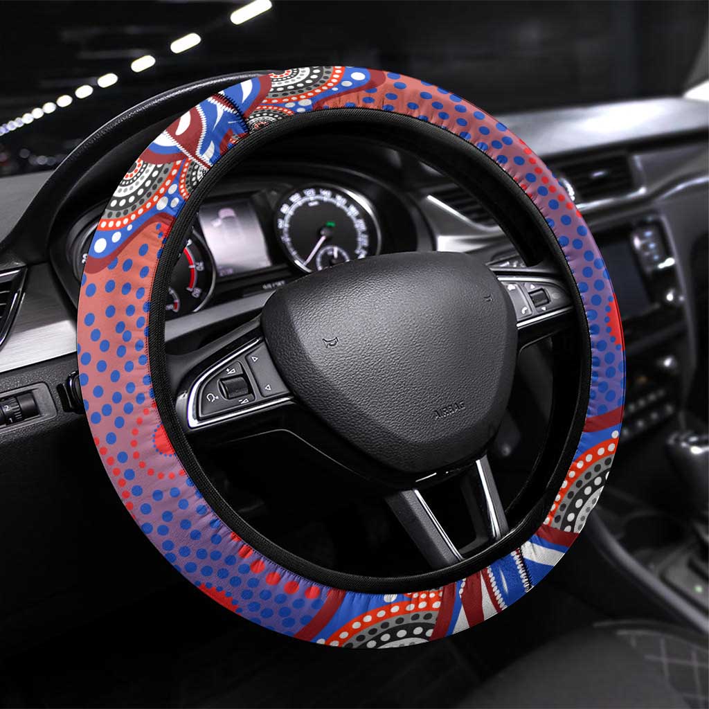 Sydney Roosters Steering Wheel Cover Aboriginal Dot Pattern - Rugby Mascot Heritage Pride